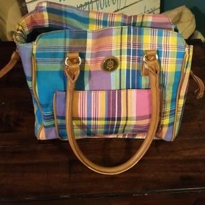 Tommy Hilfiger Plaid Leather & Cloth Purse